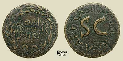 Orichalum Dupondius 18 B.C. Rome, C. Asinius Gallus Moneyer cf RIC 372