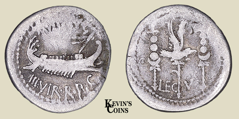 Marc Antony Legionary Silver Denarius 19mm  32-31 B.C