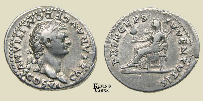 Silver Denarius as Caesar under Vespasian RIC 244