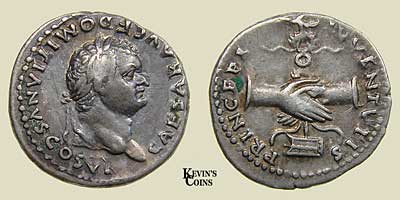 Silver Denarius as Caesar under Vespasian RIC 246