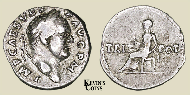 Silver Denarius Struck A.D. 70-72 Rome, RIC 37