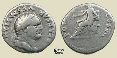 Silver Denarius Struck A.D. 75 Rome,  RIC 90 