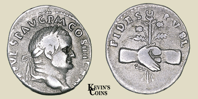Silver Denarius Struck A.D. 72 Rome, RIC 55